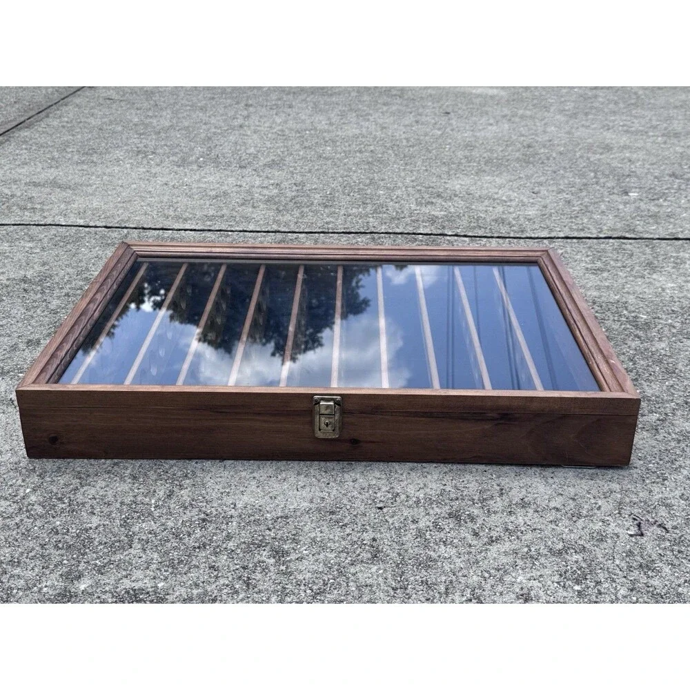 Vintage Tannery Lane Walnut 80 Golf Ball Display Case Glass Door Key